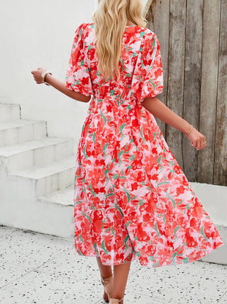 Printed V-neck Long Dress