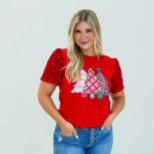 Christmas Tree Patches Velvet Sleeve Top