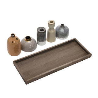 Mango Wood Tray w/ 1 Taper Holder & 4 Vases