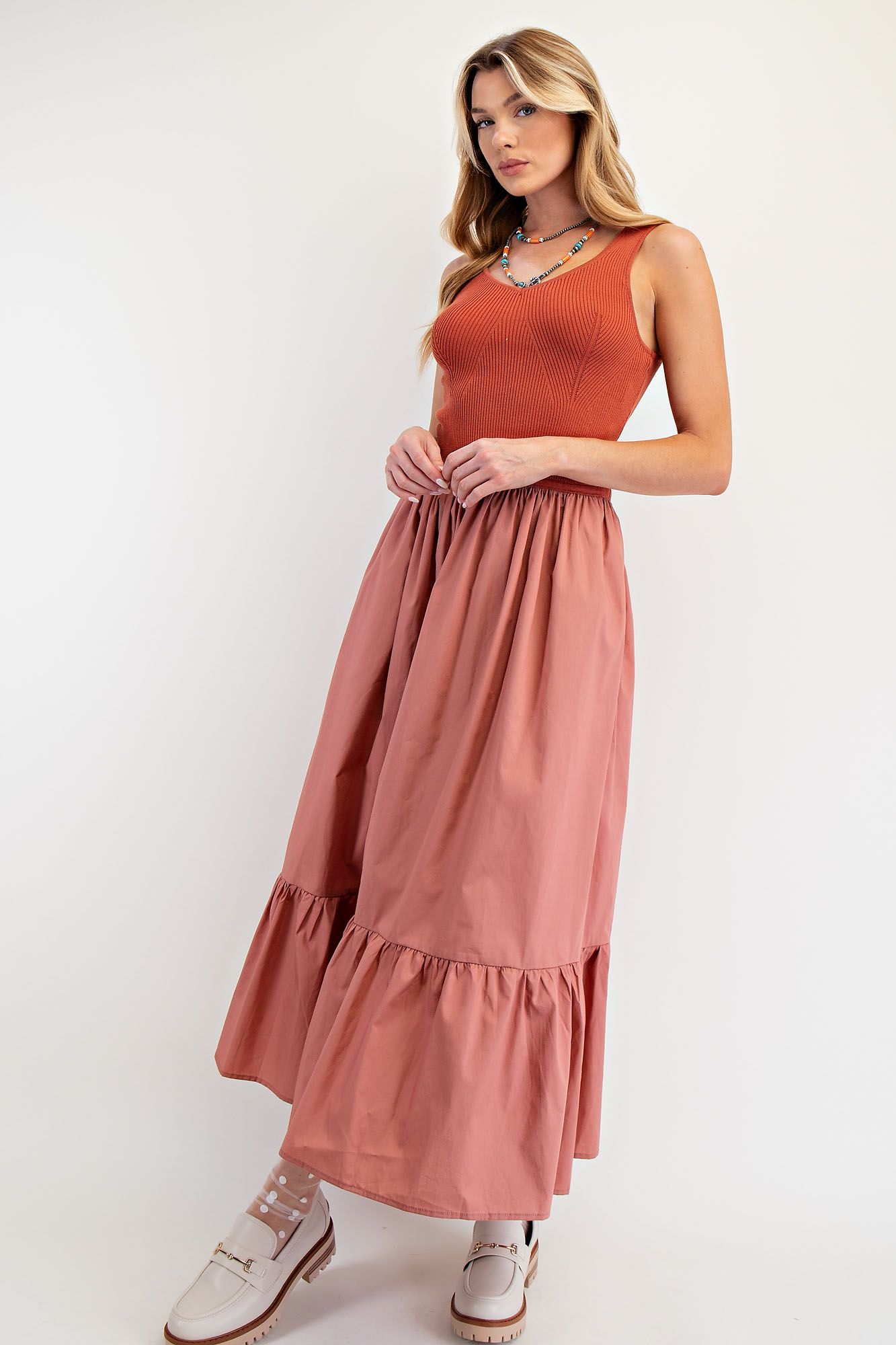 poplin rib maxi dress sale Poplin and Rib Maxi Dress ESTHE