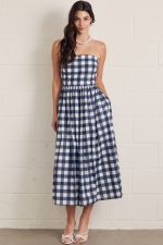 Gingham Strapless Midi Dress