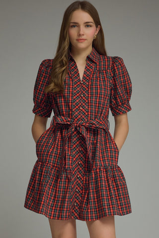 Plaid Puff Sleeve Dress