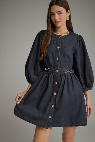 Denim Puff Sleeve Mini Dress