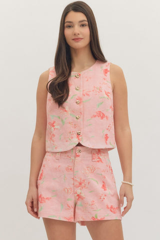 Botanical Sleeveless Cropped Vest