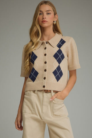 Argyle Knit Button Up