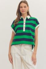 Striped Cuffed Cap Sleeve Top