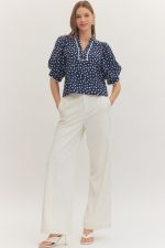 Polka Dot Short Puff Sleeve Top