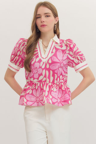 Floral Print Short Puff Sleeve Top