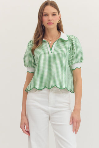 Gingham Short Puff Sleeve Top