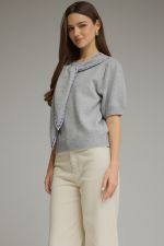 Solid short puff sleeve knit top