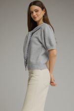 Solid short puff sleeve knit top