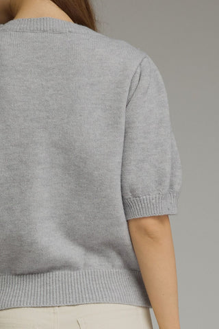 Solid short puff sleeve knit top