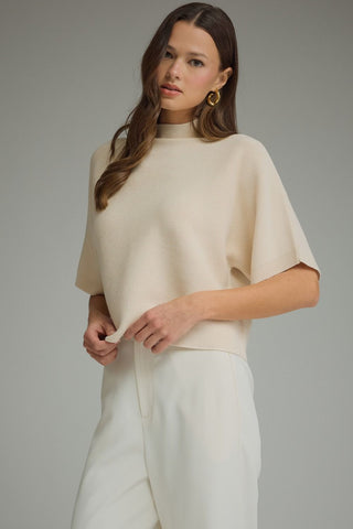 Solid Mock Neck Short Sleeve Sweater