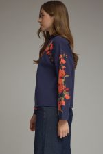 Floral motif long sleeve knit top