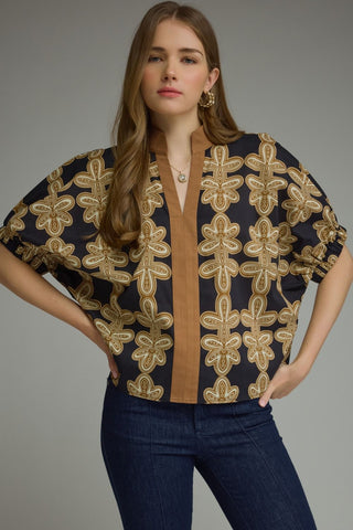 Short Puff Sleeve Top Black Print