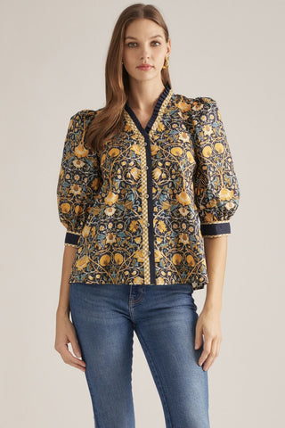 Floral  3/4 Puff Sleeve Top