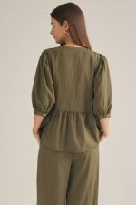 BLACK Solid 3/4 puff sleeve top