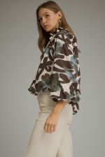 Floral print long balloon sleeve top
