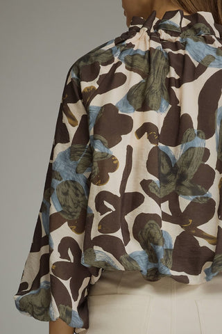 Floral print long balloon sleeve top