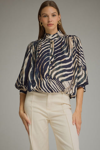 Zebra Print Balloon Sleeve Top