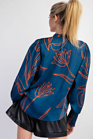 Printed Crinkled Satin Top