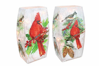 Birds of Winter Pre-Lit Glass Vase