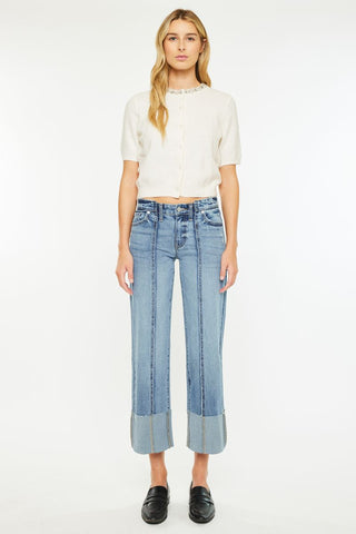 Center Hem Cropped Wide Leg Jeans