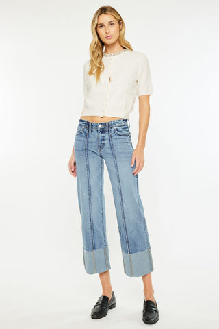 Center Hem Cropped Wide Leg Jeans