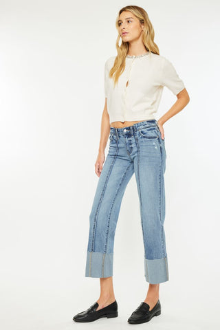 Center Hem Cropped Wide Leg Jeans