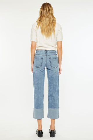 Center Hem Cropped Wide Leg Jeans