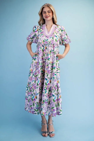 Floral Print Tiered Midi Dress