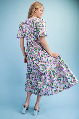 Floral Print Tiered Midi Dress