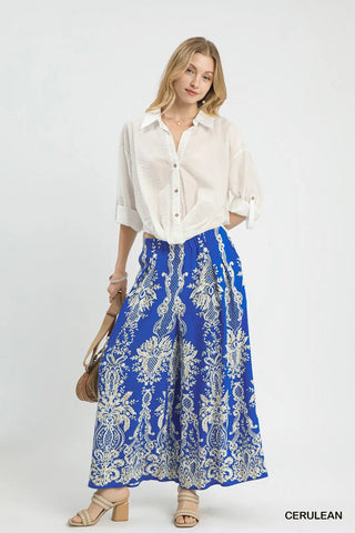 Border Print Wide Leg Pants