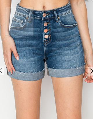 HIGH RISE BUTTON DOWN TURN UP CUFF SHORTS
