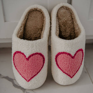Pink/Red Heart Fuzzy Slippers