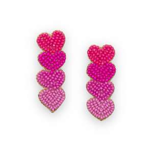 Hearts Beaded Earrings in Pink