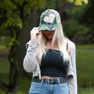 Leather Baseball Heart Hat in Camo