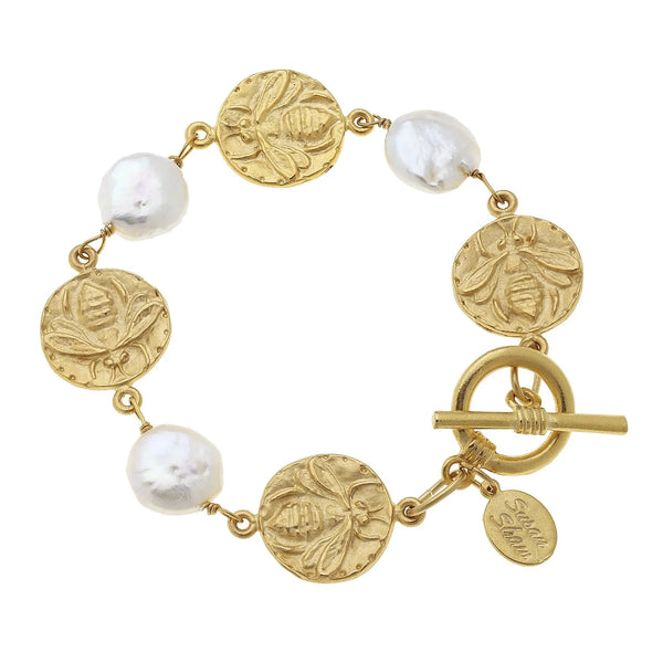 Bee & Coin Pearl Bracelet