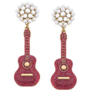 Nashville Guitar Enamel & Pearl Cluster Earrings