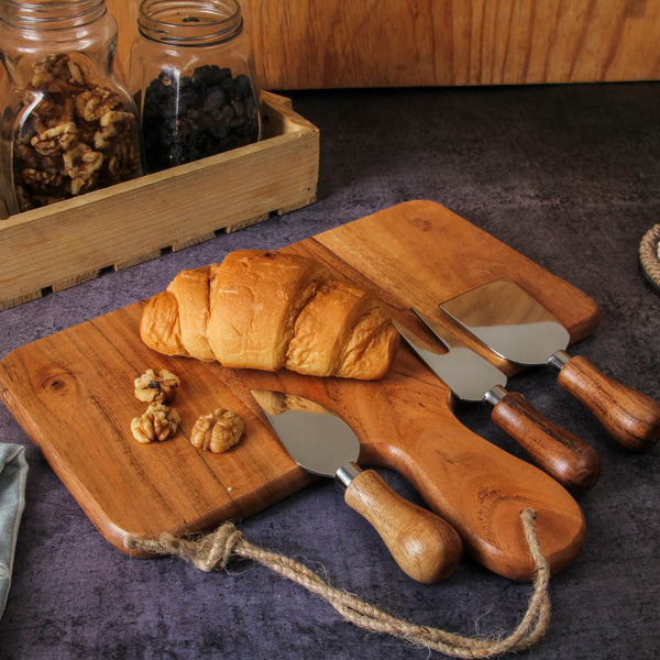 Acacia Wood Cheese Board With Knife Set