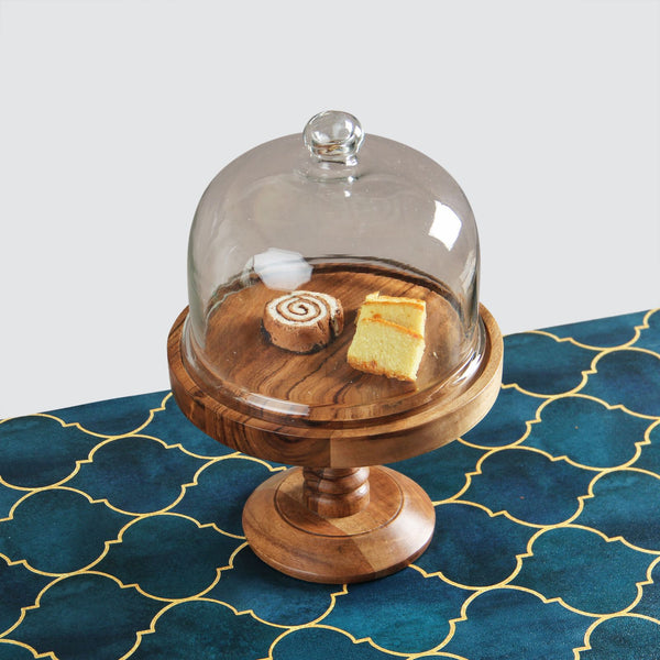 Acacia Wood Cake Stand with Dome
