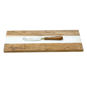 Acacia Wood & Marble Serving Board With Cheese Knife