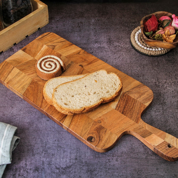 Herringbone Acacia Wood Serving Board with Handle