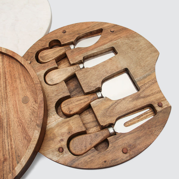 Marble & Acacia Wood Cheese Knife Set