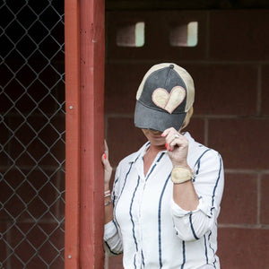 Leather Baseball Heart Hat in Black