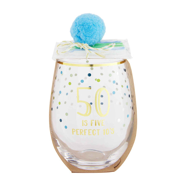 50th Birthday Wine Glass & Candle Set