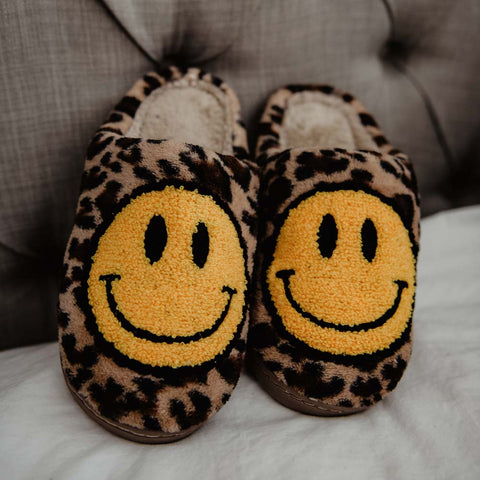 Smiley Face Slippers - Leopard