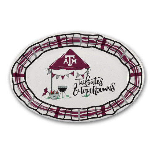 M3904-Texas A&M Gig 'Em Melamine Platter Burgundy Crock