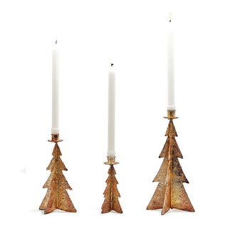 Golden Christmas Tree Candleholders