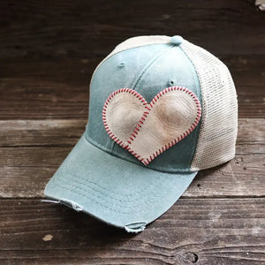 Leather Baseball Heart Hat in Green